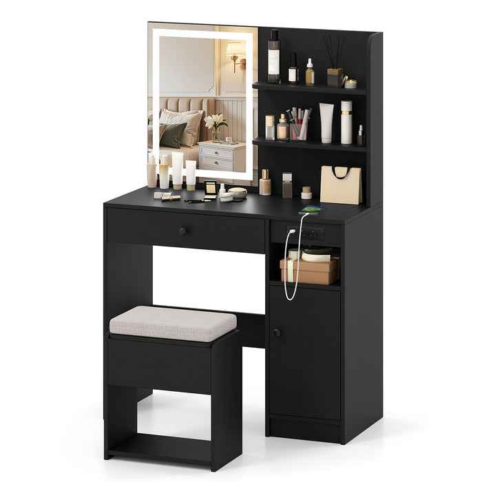 Vanity Desk with Mirror and Lights Dressing Table with Charging Station-White