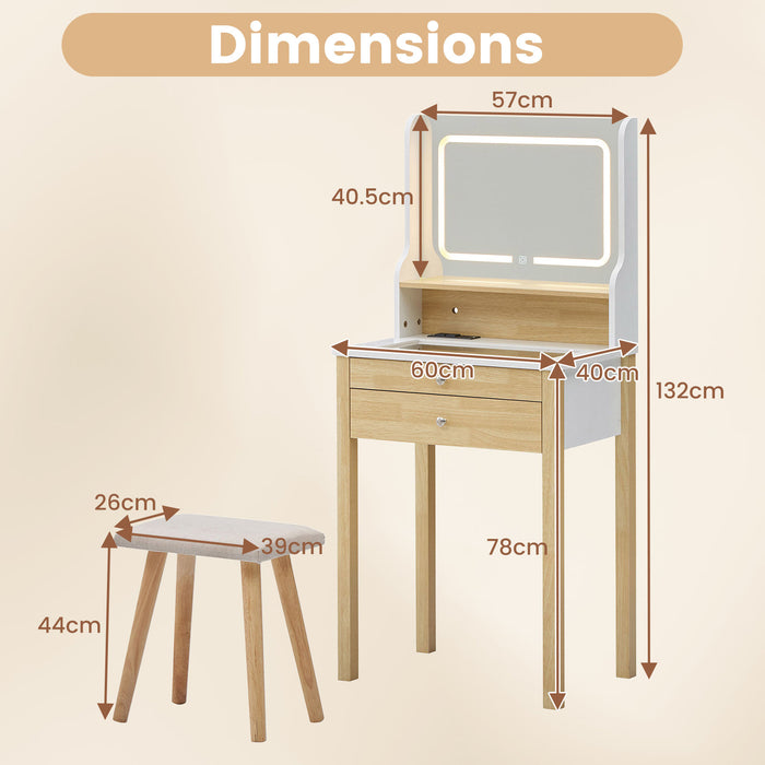 Vanity Desk with Mirror and Lights Small Makeup Table with 3 Light Modes-White