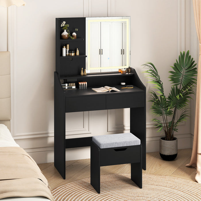 Vanity Desk Set with Built-in Charging Station and Storage Drawers-