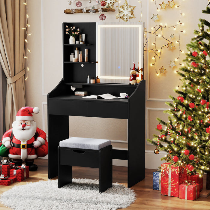 Vanity Desk Set with Built-in Charging Station and Storage Drawers-