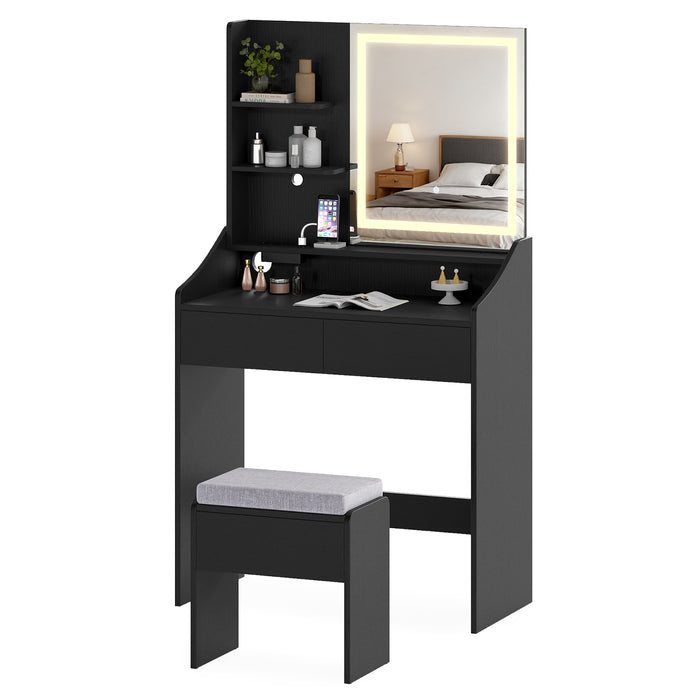 Vanity Desk Set with Built-in Charging Station and Storage Drawers-