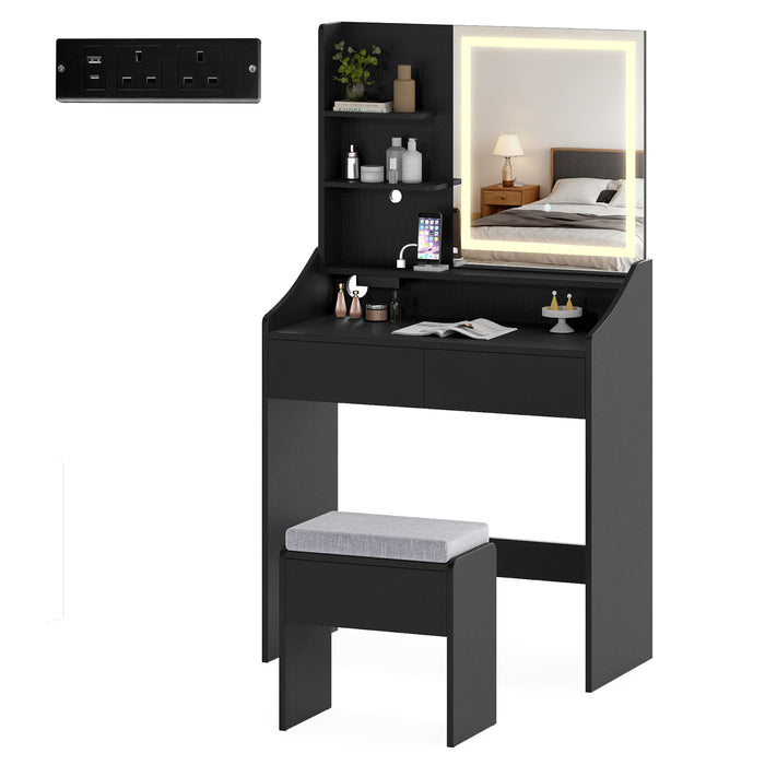 Vanity Desk Set with Built-in Charging Station and Storage Drawers-