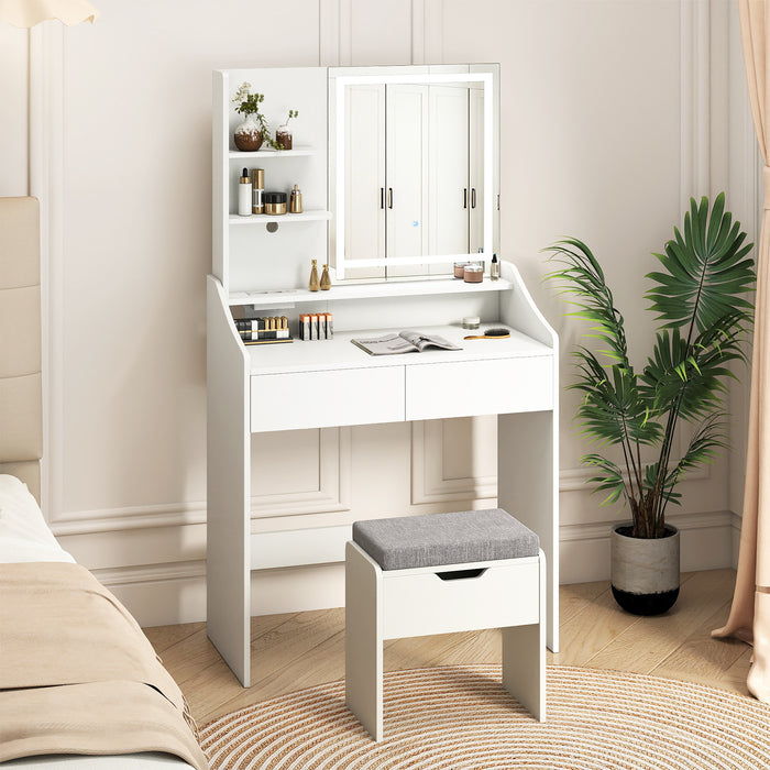 Vanity Desk Set with Built-in Charging Station and Storage Drawers-