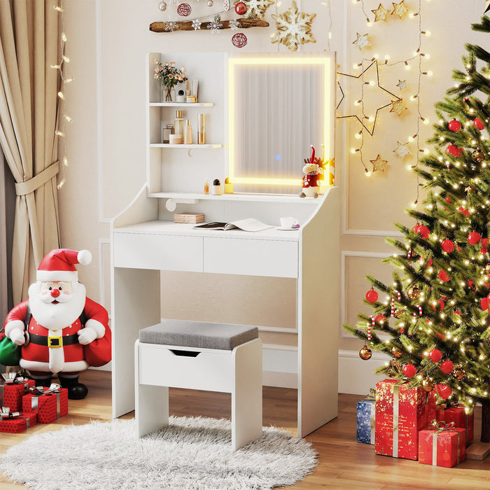 Vanity Desk Set with Built-in Charging Station and Storage Drawers-