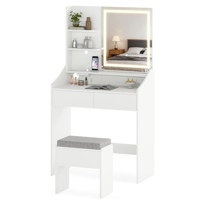 Vanity Desk Set with Built-in Charging Station and Storage Drawers-