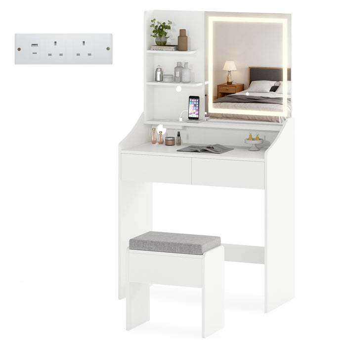 Vanity Desk Set with Built-in Charging Station and Storage Drawers-