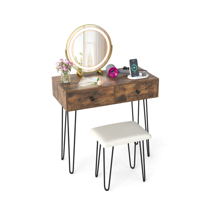 Vanity Desk with Mirror and Lights Makeup Dressing Table-White
