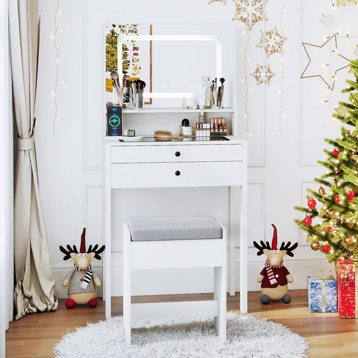 Vanity Desk with Power Outlets and 3 Color Lighting Modes for Bedroom-
