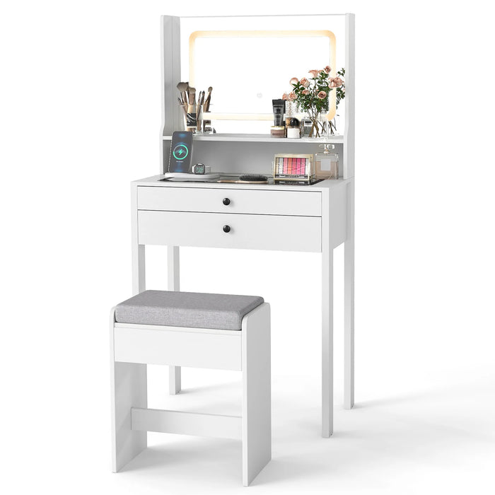 Vanity Desk with Power Outlets and 3 Color Lighting Modes for Bedroom-