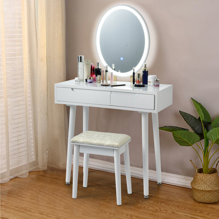 Vanity Table Set with Surrounded LED Tape Lights-White