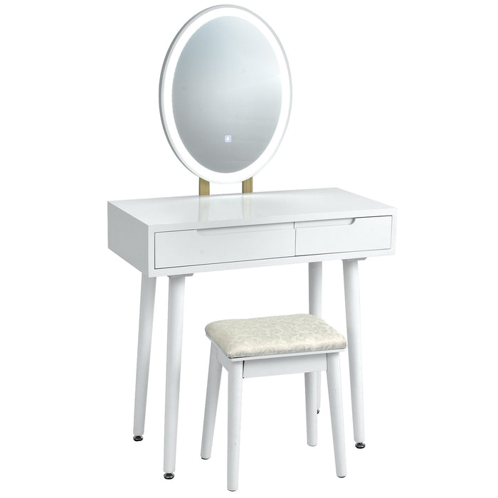 Vanity Table Set with Surrounded LED Tape Lights-White