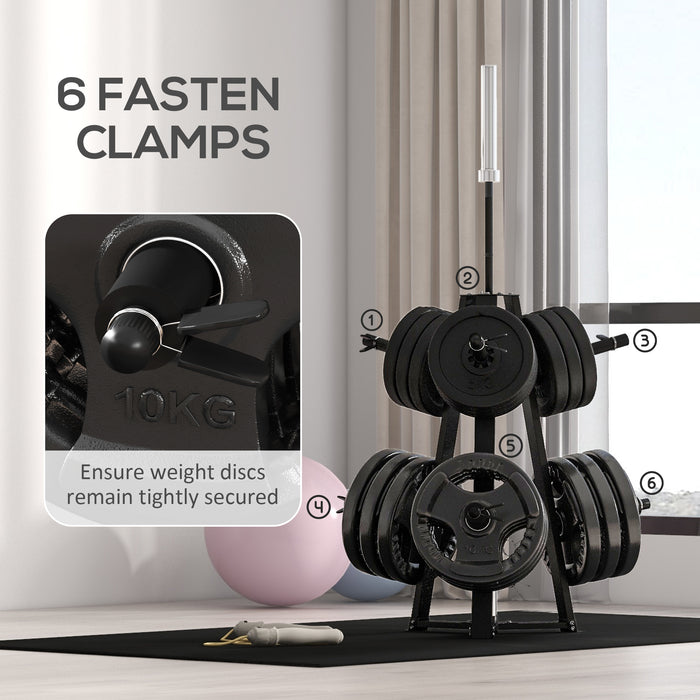 Heavy-Duty Weight Tree Rack for 5cm Plates & Barbell Storage - Includes 6 Secure Fasten Clamps, 300kg Max Load - Ideal for Home Gym Organization & Weight Management