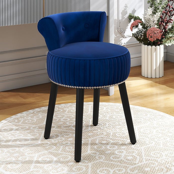 Velvet Vanity Chair with Tufted Low Back and Solid Wood Legs-