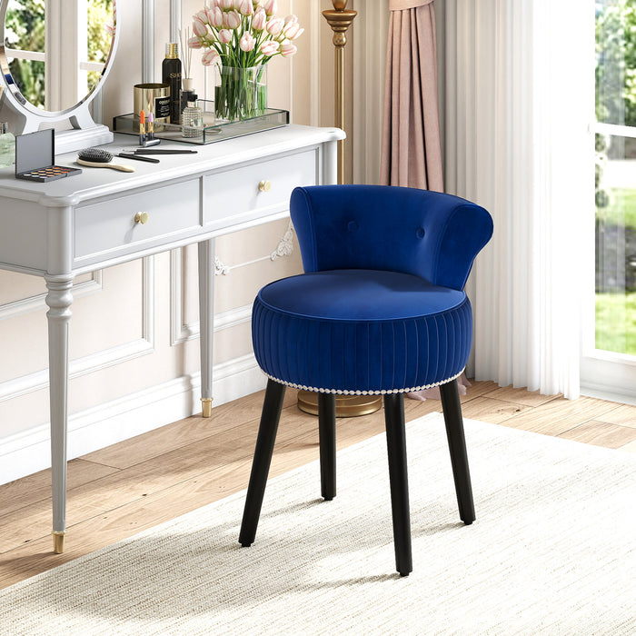 Velvet Vanity Chair with Tufted Low Back and Solid Wood Legs-