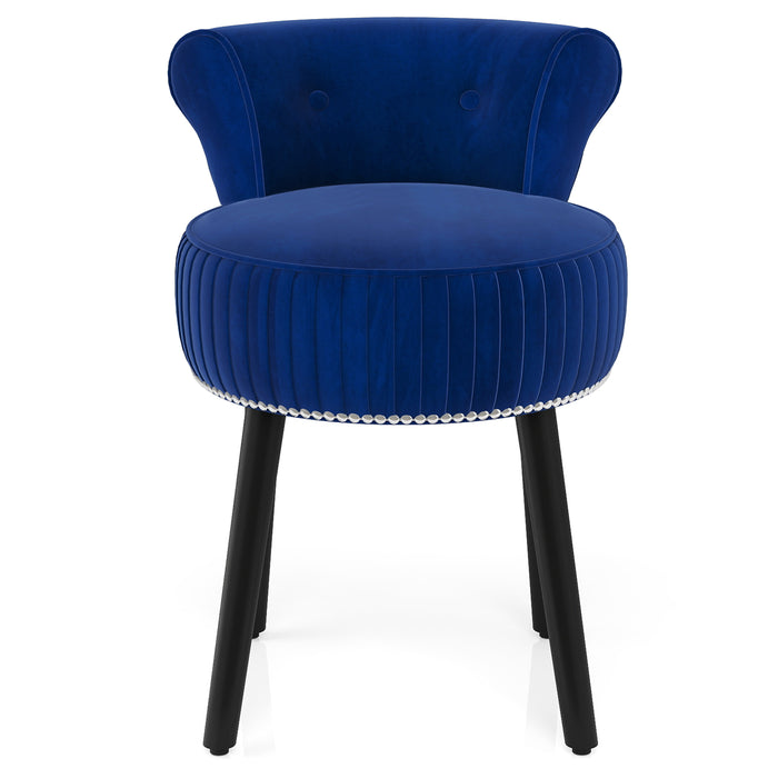 Velvet Vanity Chair with Tufted Low Back and Solid Wood Legs-