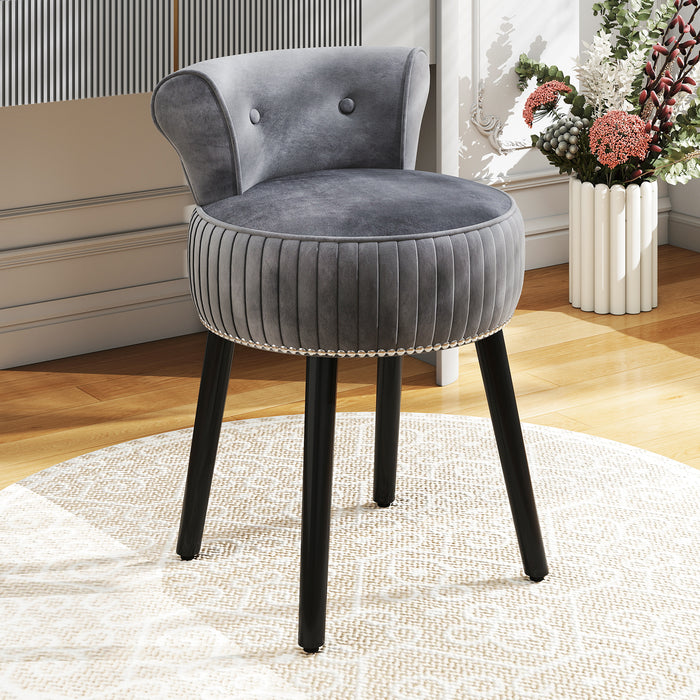 Velvet Vanity Chair with Tufted Low Back and Solid Wood Legs-