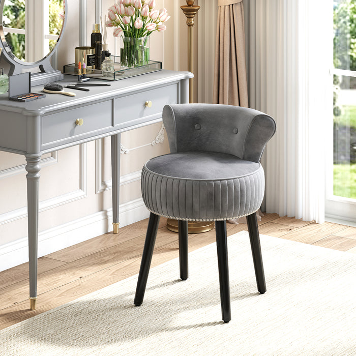 Velvet Vanity Chair with Tufted Low Back and Solid Wood Legs-
