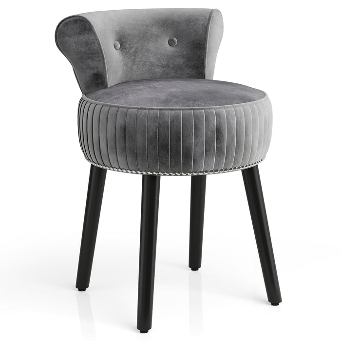 Velvet Vanity Chair with Tufted Low Back and Solid Wood Legs-