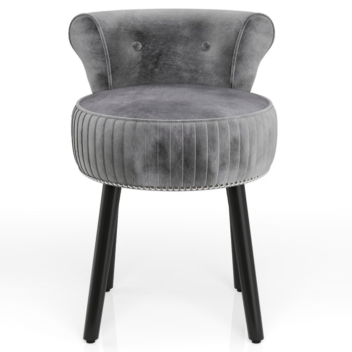 Velvet Vanity Chair with Tufted Low Back and Solid Wood Legs-