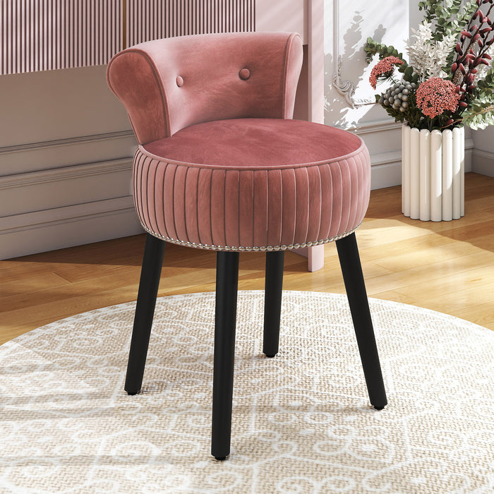 Velvet Vanity Chair with Tufted Low Back and Solid Wood Legs-