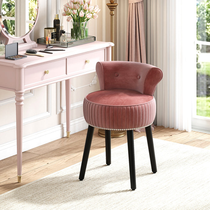 Velvet Vanity Chair with Tufted Low Back and Solid Wood Legs-