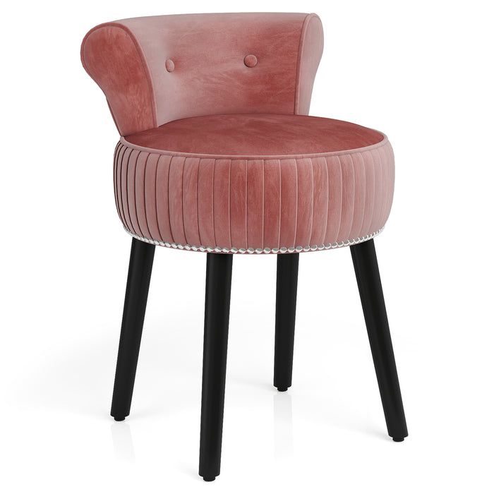 Velvet Vanity Chair with Tufted Low Back and Solid Wood Legs-