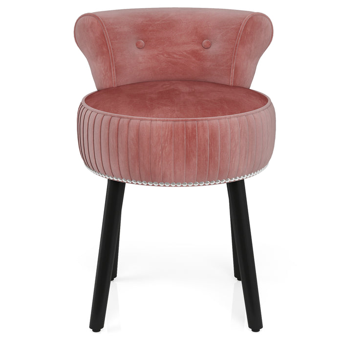 Velvet Vanity Chair with Tufted Low Back and Solid Wood Legs-