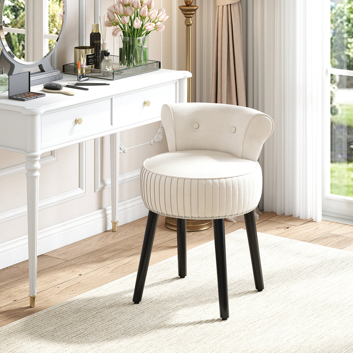 Velvet Vanity Chair with Tufted Low Back and Solid Wood Legs-