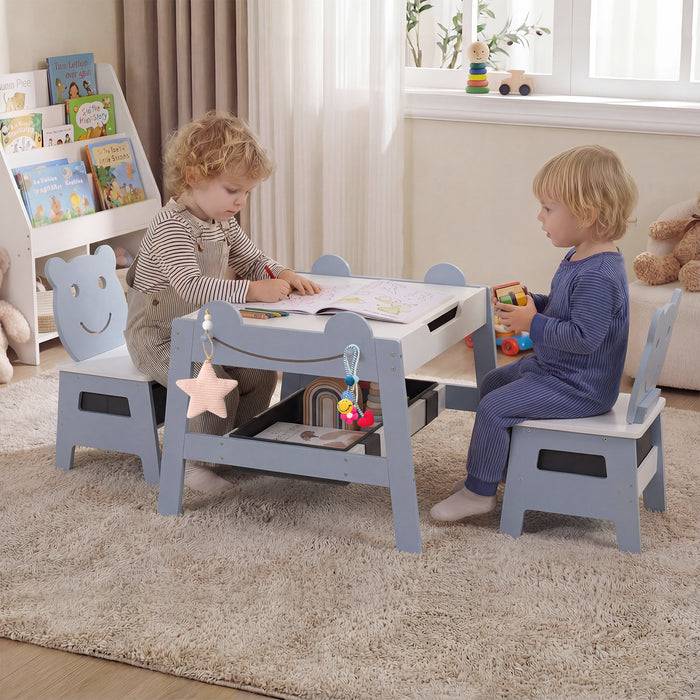 Versatile Kids Table and 2 Chairs Set Wooden Activity Table with Detachable Double-sized Tabletop for boys and girls-
