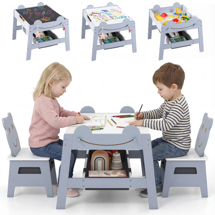 Versatile Kids Table and 2 Chairs Set Wooden Activity Table with Detachable Double-sized Tabletop for boys and girls-