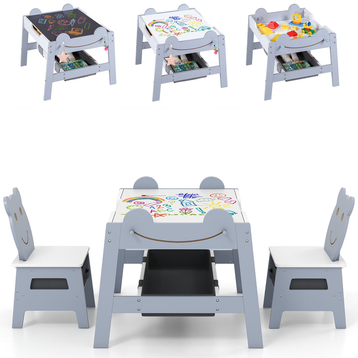 Versatile Kids Table and 2 Chairs Set Wooden Activity Table with Detachable Double-sized Tabletop for boys and girls-