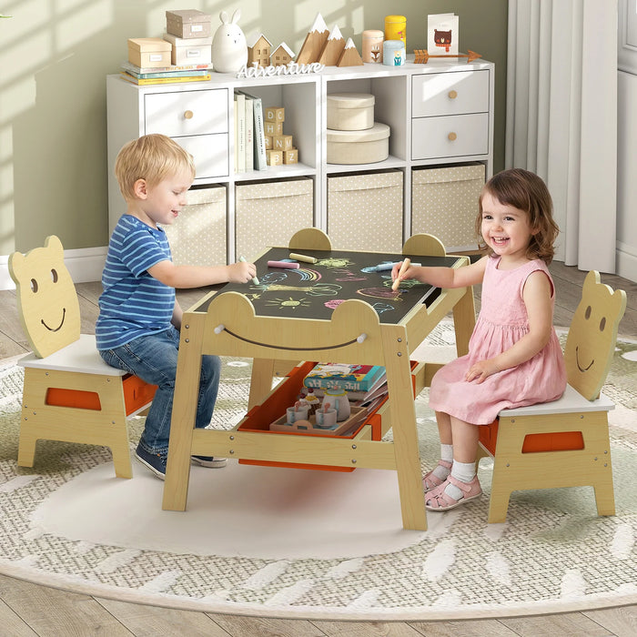 Versatile Kids Table and 2 Chairs Set Wooden Activity Table with Detachable Double-sized Tabletop for boys and girls-