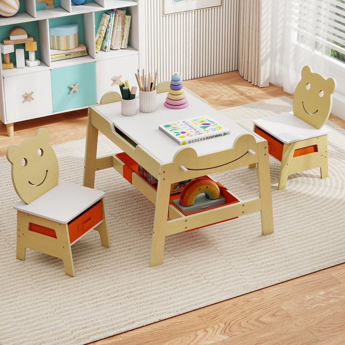 Versatile Kids Table and 2 Chairs Set Wooden Activity Table with Detachable Double-sized Tabletop for boys and girls-