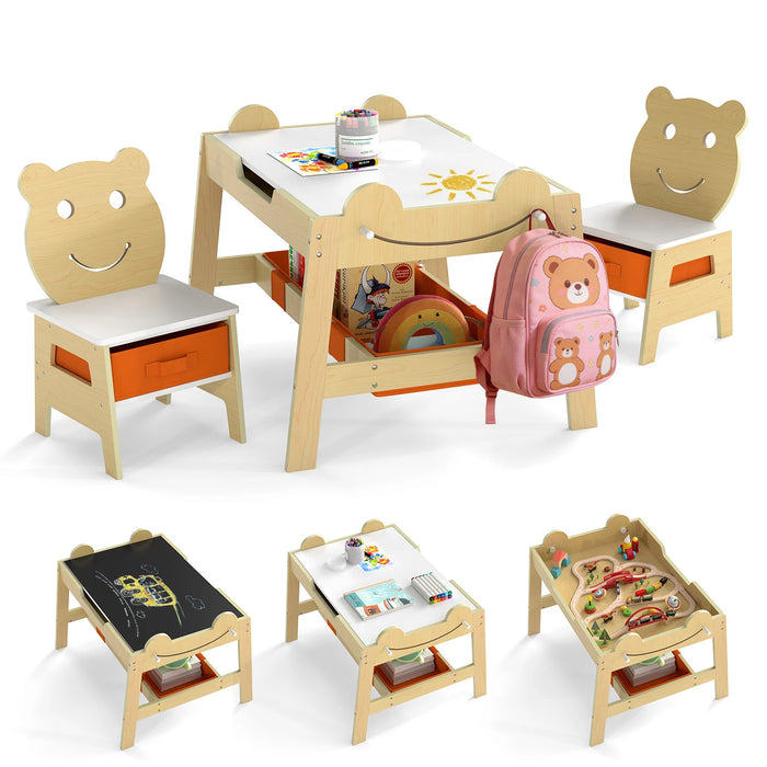 Versatile Kids Table and 2 Chairs Set Wooden Activity Table with Detachable Double-sized Tabletop for boys and girls-