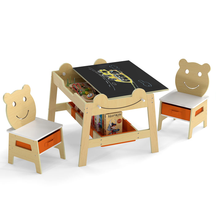 Versatile Kids Table and 2 Chairs Set Wooden Activity Table with Detachable Double-sized Tabletop for boys and girls-
