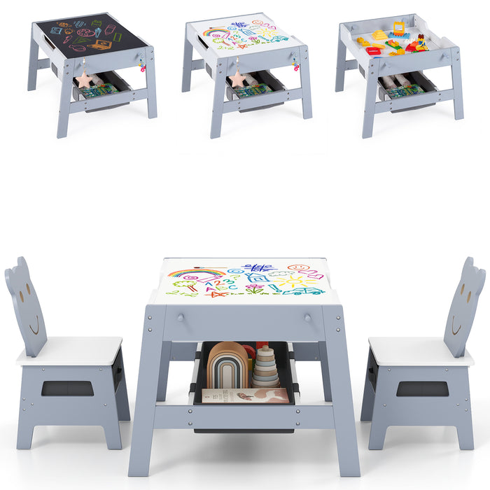 Versatile Kids Table and 2 Chairs Set with Detachable Double-sized Tabletop-