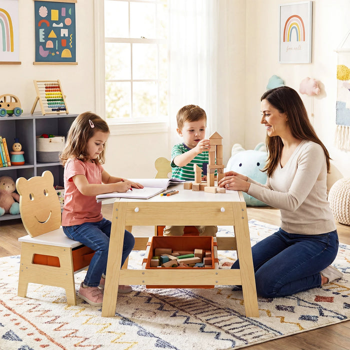 Versatile Kids Table and 2 Chairs Set with Detachable Double-sized Tabletop-