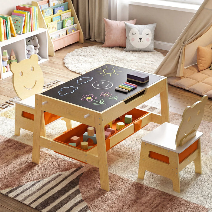 Versatile Kids Table and 2 Chairs Set with Detachable Double-sized Tabletop-