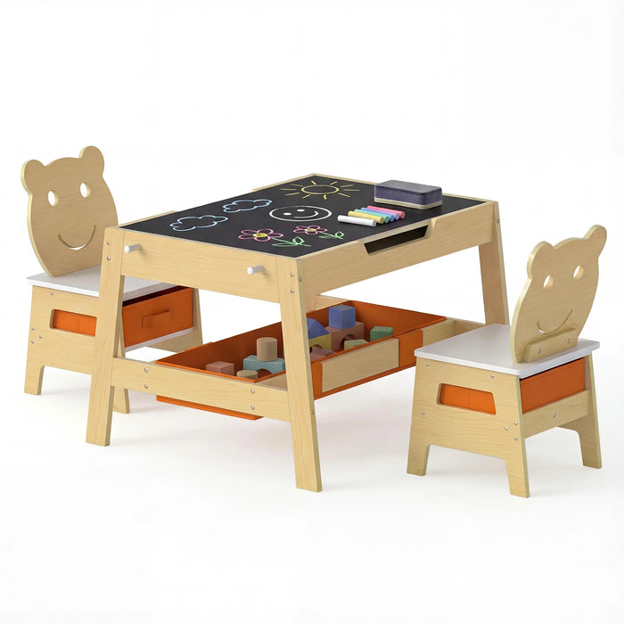 Versatile Kids Table and 2 Chairs Set with Detachable Double-sized Tabletop-