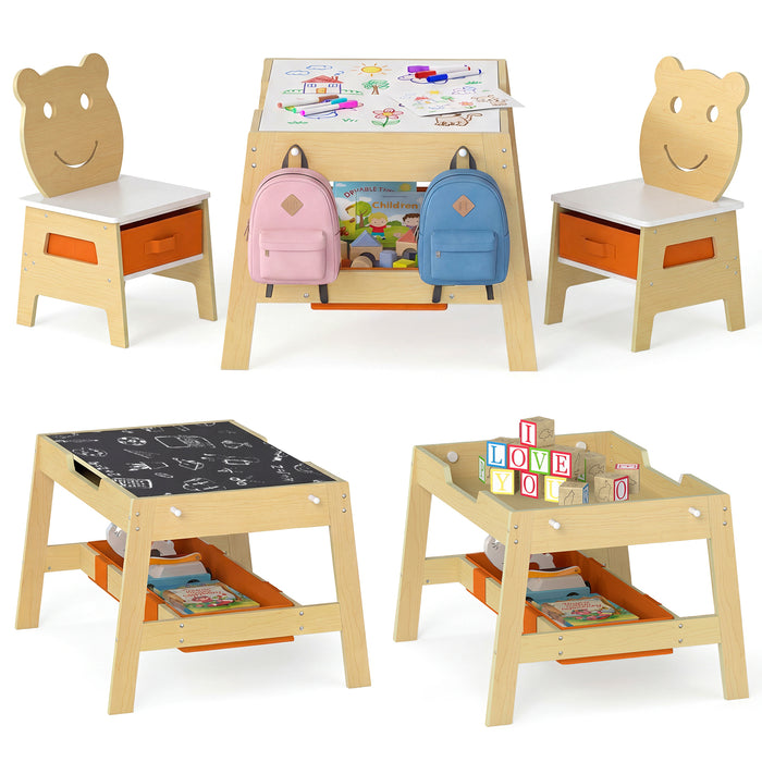 Versatile Kids Table and 2 Chairs Set with Detachable Double-sized Tabletop-