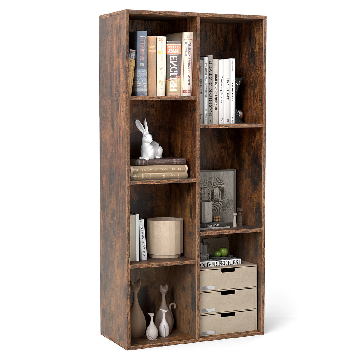 Vertical or Horizontal Freestanding Bookshelf with 7 Compartments-