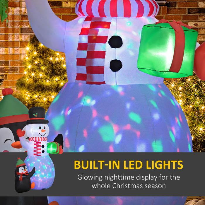 Outsunny 8FT Christmas Inflatable Snowman Holding Gift Box with Penguin, Christmas Blow Up Snowman with Rotating Colorful LED Light for Indoor, Outdoor, Party | Aosom UK