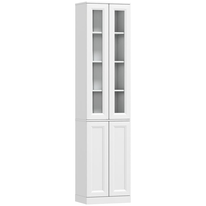 HOMCOM Tall Bathroom Storage Cabinet, 6-Tier Slim Bathroom Cabinet with Adjustable Shelf, 4 Soft-Close Doors, White