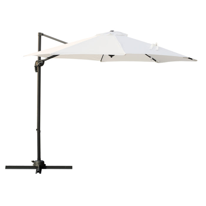 3 Meter Patio Offset Roma Umbrella - Cantilever Hanging Sun Shade Canopy with 360° Rotation and Cross Base, Cream White - Ideal Outdoor Shelter for Garden, Deck, and Poolside