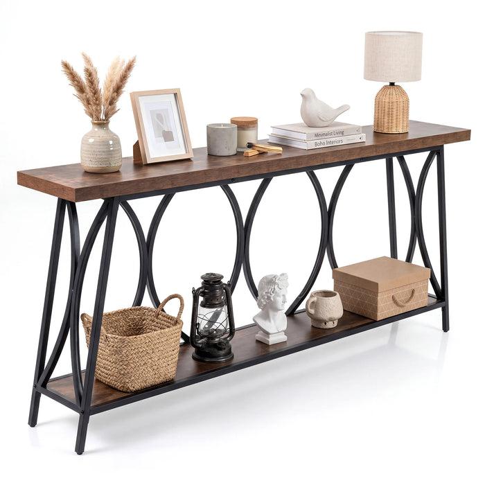 Vintage Console Table with 2-Tier Storage for Living Room-Rustic Brown