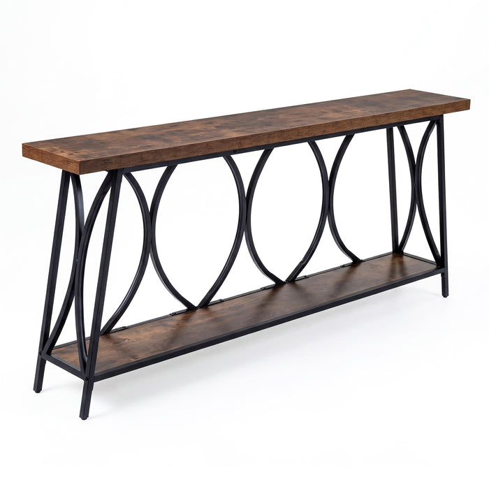 Vintage Console Table with 2-Tier Storage for Living Room-Rustic Brown