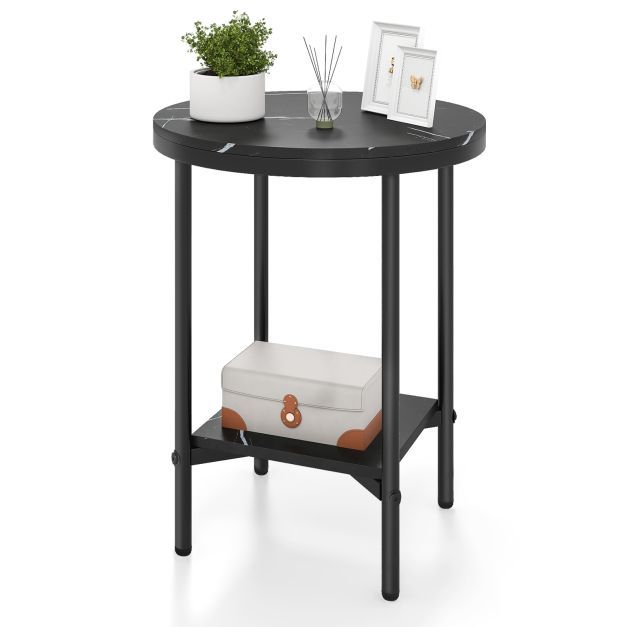 Vintage Nightstand Lamp & Modern Round Side Table Set