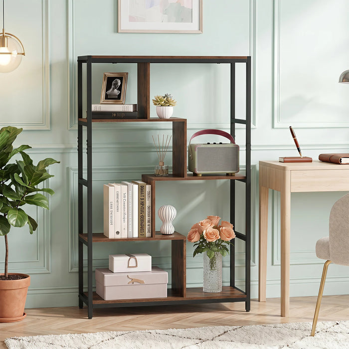 Vintage Open Storage Shelving Unit with Metal Frame for Home Office-White