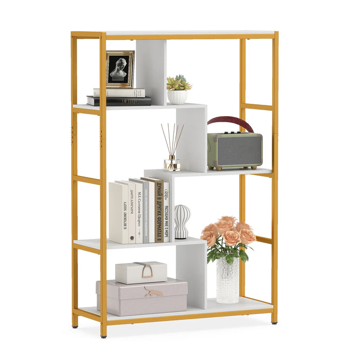 Vintage Open Storage Shelving Unit with Metal Frame for Home Office-White