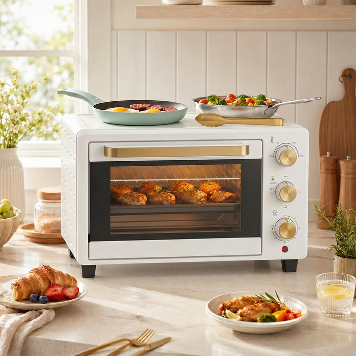 HOMCOM 21L Mini Countertop Oven, 100°C-230°C Adjustable Temperature, White
